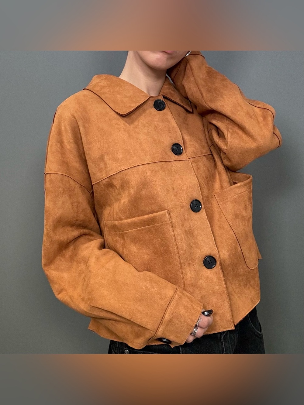 Caramel Faux Suede Button Up Jacket